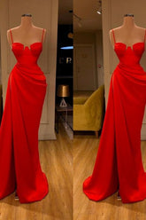 Gorgeous Spaghetti Strap Unique Round Cup High Split Red Prom Dress